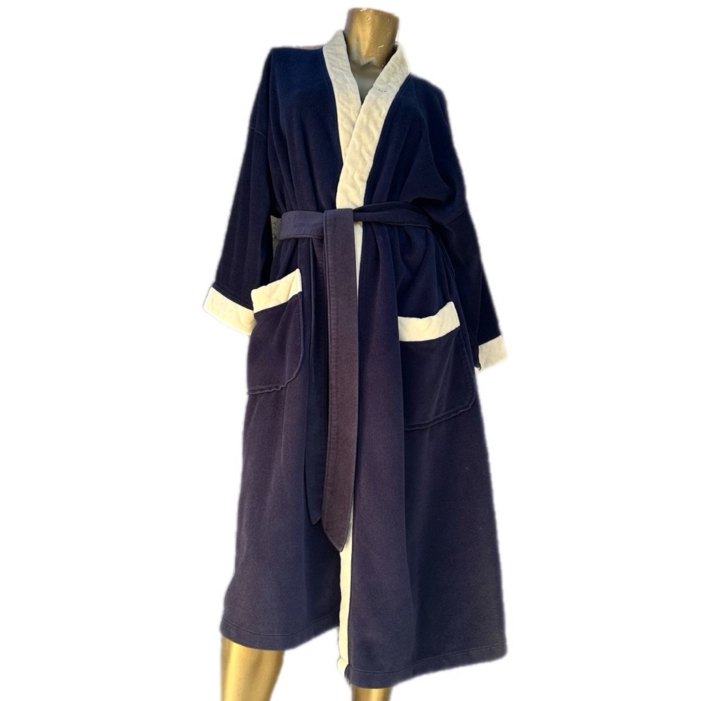 Dior Navy and Cream Plush Shawl-Collar Robe